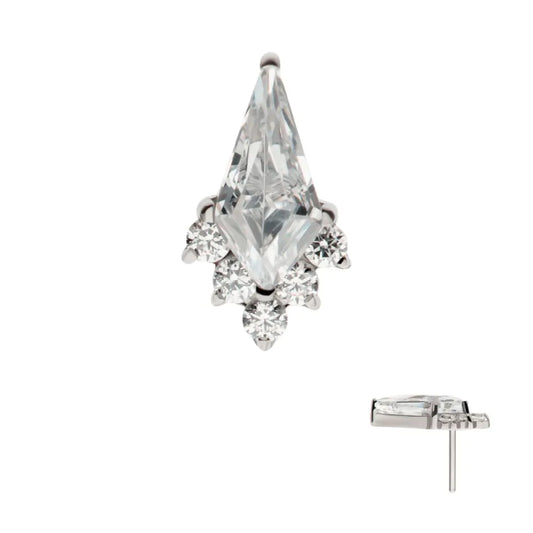 Titanium Threadless Kite Shape with 5-Cluster Round CZ Gem Top
