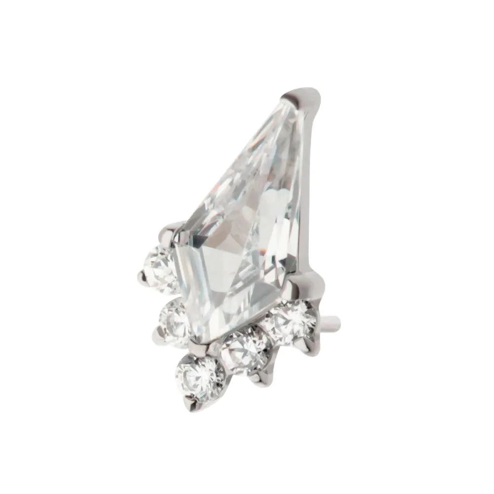 Titanium Threadless Kite Shape 5-Cluster Round Crystal Gem Top