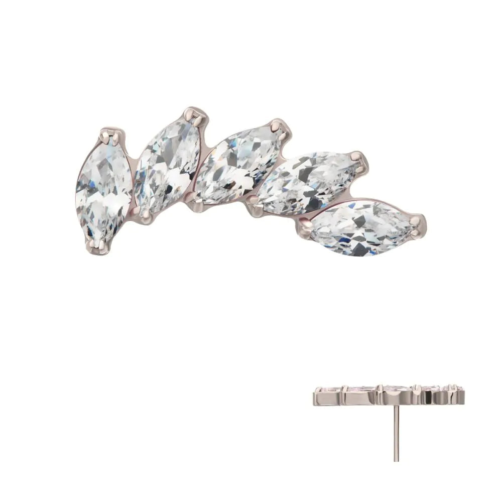 Titanium Threadless Marquise 5 Gem Curved Fan Top