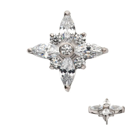 Titanium Threadless with Clustered Round & Marquise CZ Cross Shape Top