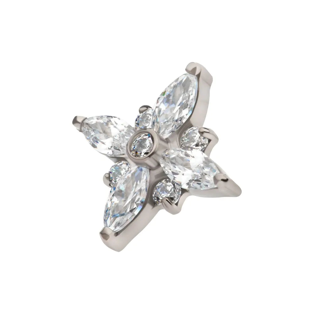 Titanium Threadless Clustered Round &amp; Marquise Crystal Cross Shape Top