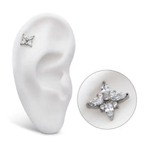 Titanium Threadless Clustered Round &amp; Marquise Crystal Cross Shape Top