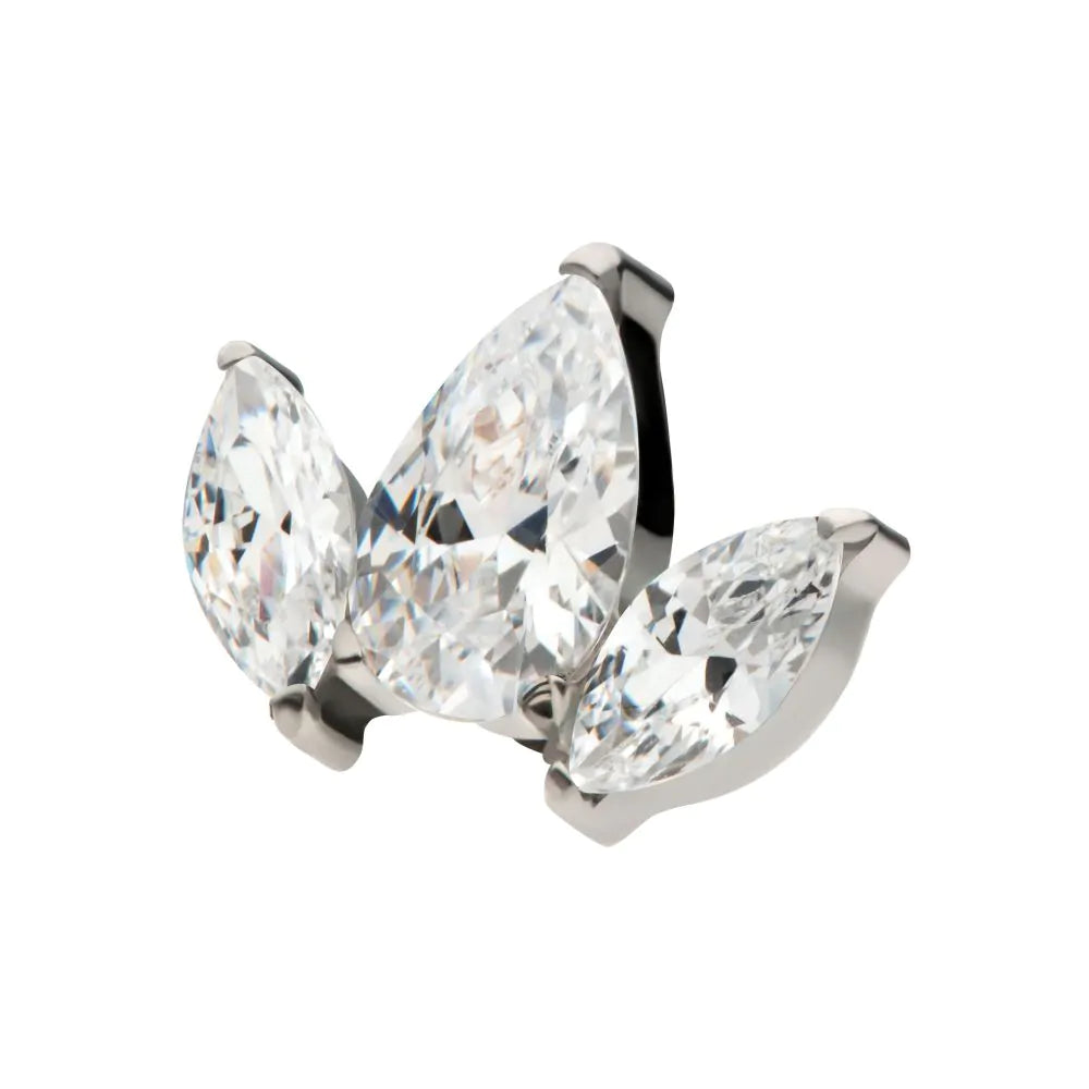 Titanium Threadless 3 Cluster Top Pear &amp; Marquise Crystal