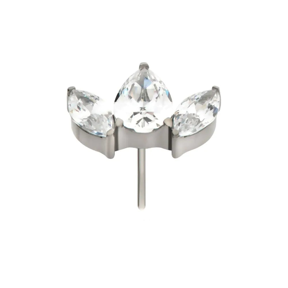Titanium Threadless 3 Cluster Top Pear &amp; Marquise Crystal