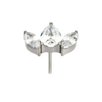 Titanium Threadless 3 Cluster Top Pear &amp; Marquise Crystal