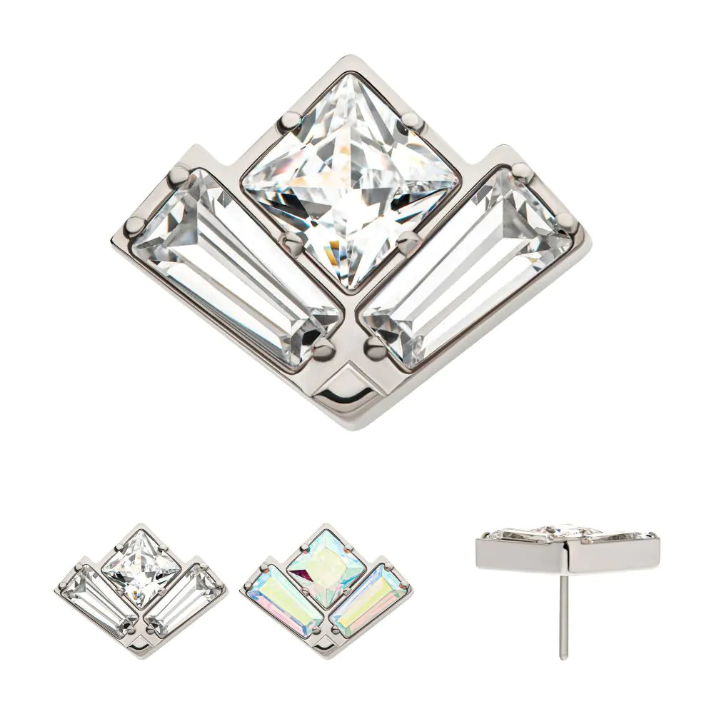 Titanium Threadless Baguette & Princess Gem Fan Shape Top