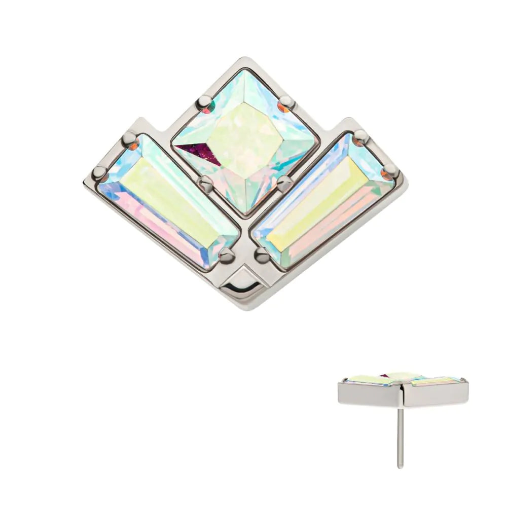 Titanium Threadless Baguette &amp; Square Crystal Fan Shape Top