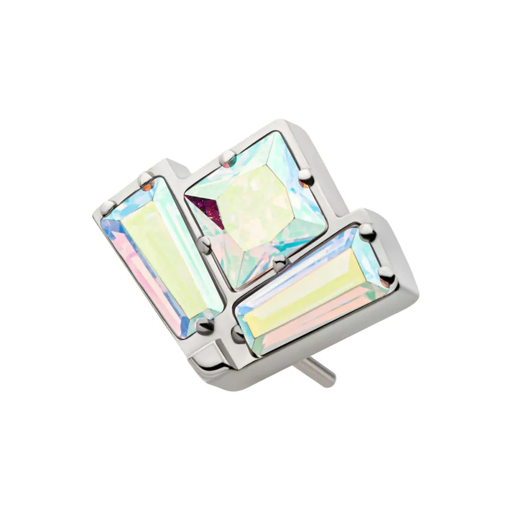 Titanium Threadless Baguette &amp; Square Crystal Fan Shape Top