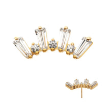 24Kt Gold PVD Titanium Threadless Baguette &amp; Round Crystal 7-Cluster Top