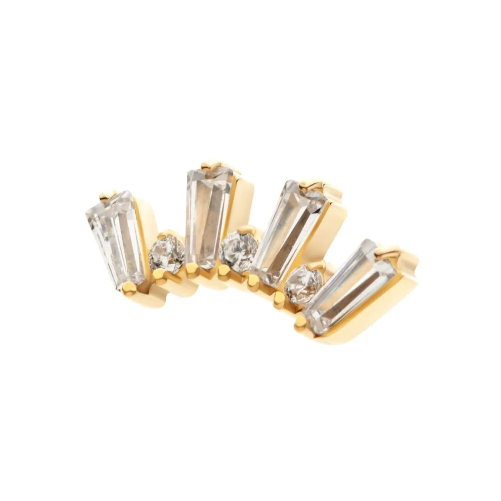24Kt Gold PVD Titanium Threadless Baguette &amp; Round Crystal 7-Cluster Top
