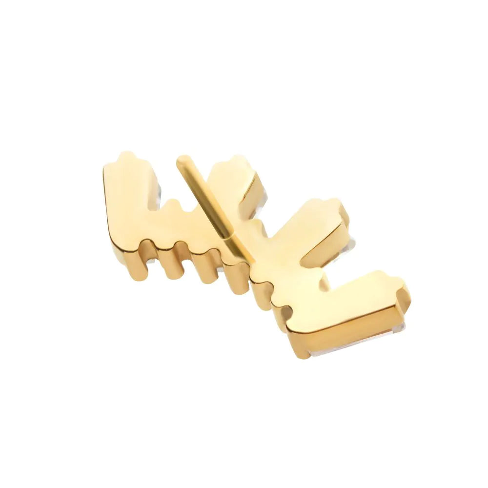 24Kt Gold PVD Titanium Threadless Baguette &amp; Round Crystal 7-Cluster Top