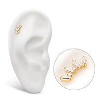 24Kt Gold PVD Titanium Threadless Baguette &amp; Round Crystal 7-Cluster Top