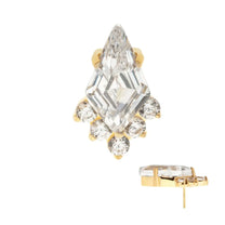 24Kt Gold PVD Titanium Threadless Kite Shape Crystal Top 5-Cluster Round Crystal