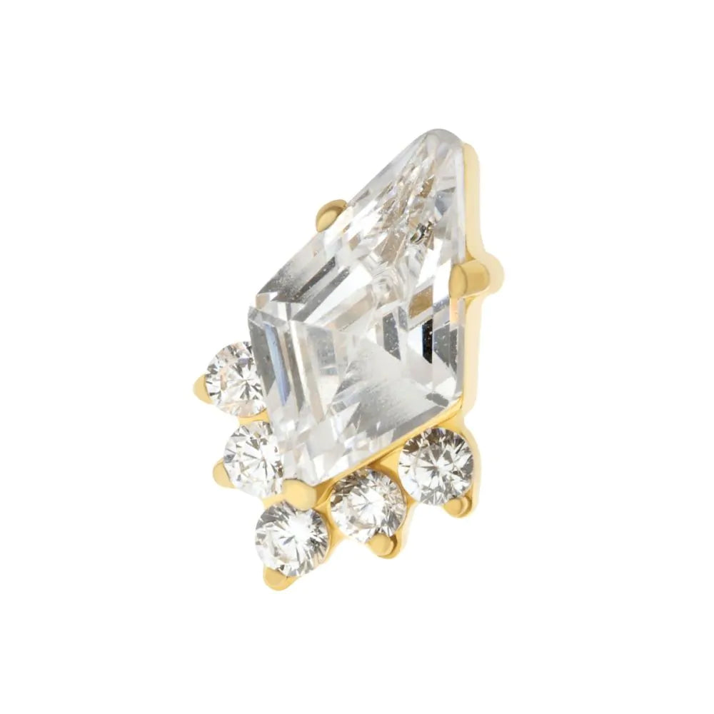 24Kt Gold PVD Titanium Threadless Kite Shape Crystal Top 5-Cluster Round Crystal