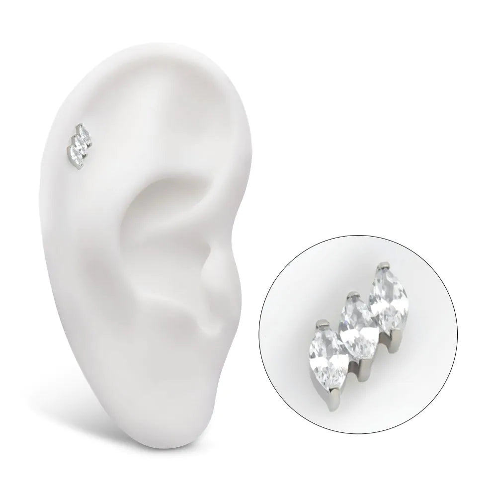 Titanium Threadless Marquise Crystal Diagonal 3-Cluster Top