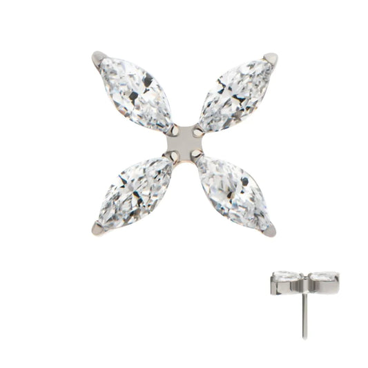 Titanium Threadless Pronged Marquise CZ 4-Blade Ceiling Fan Shape Top