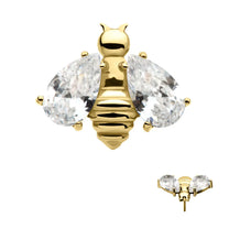 24Kt Gold PVD Titanium Threadless Bee Pear Shape Crystal Wings Top