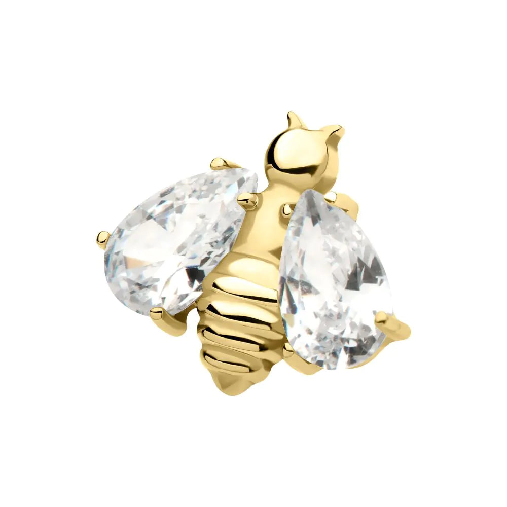 24Kt Gold PVD Titanium Threadless Bee Pear Shape Crystal Wings Top