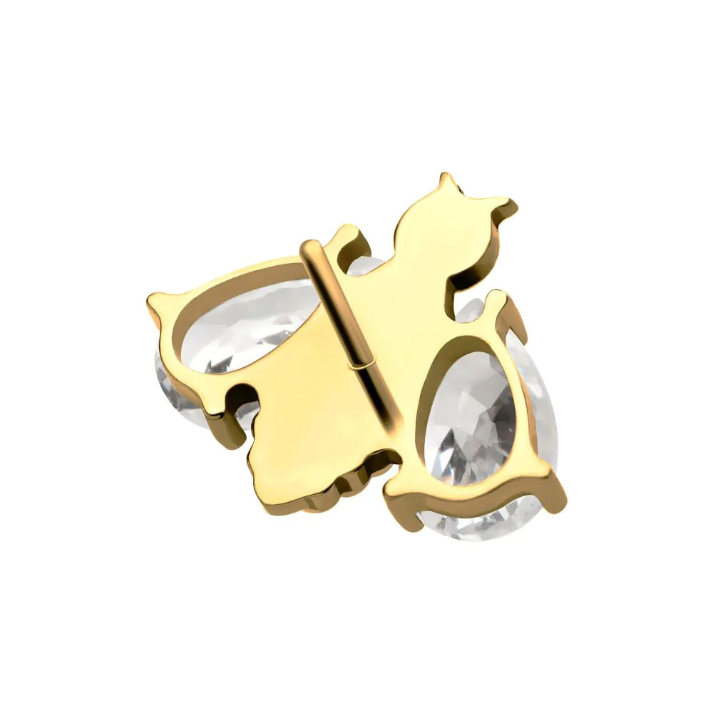 24Kt Gold PVD Titanium Threadless Bee Pear Shape Crystal Wings Top
