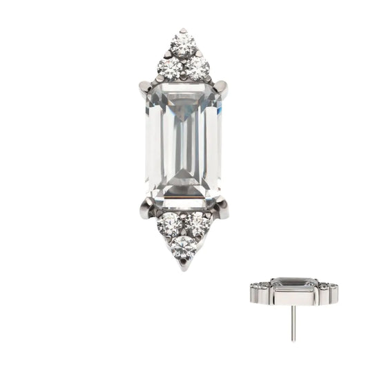 Titanium Threadless Pronged Baguette & Round CZ 7-Cluster Top
