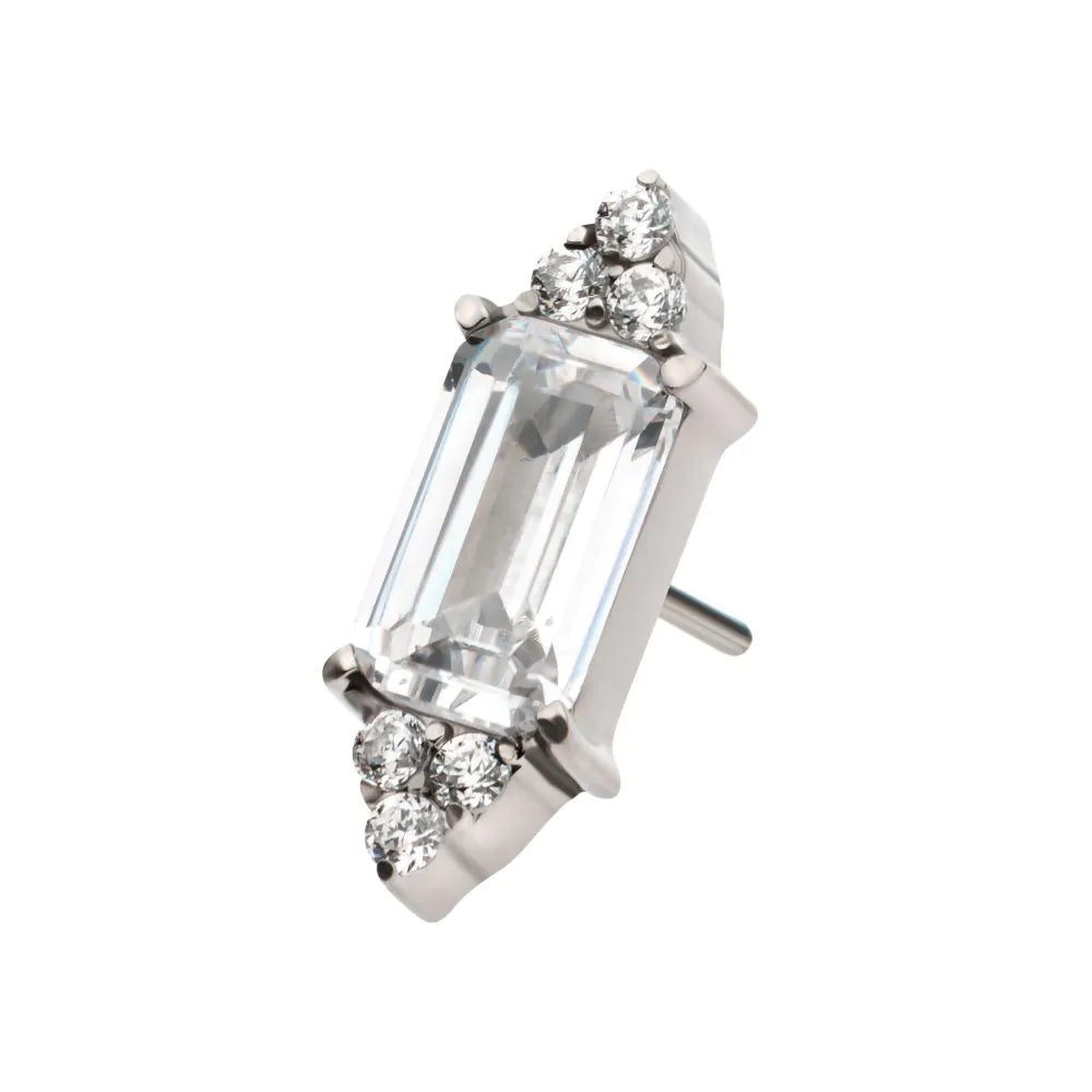 Titanium Threadless Trinity Round Crystal &amp; Prong Baguette Crystal Top