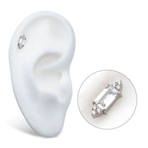 Titanium Threadless Trinity Round Crystal &amp; Prong Baguette Crystal Top