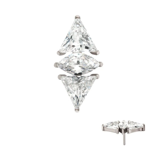 Titanium Threadless 3 Cluster Top with Prong Set Marquise & Triangle CZ