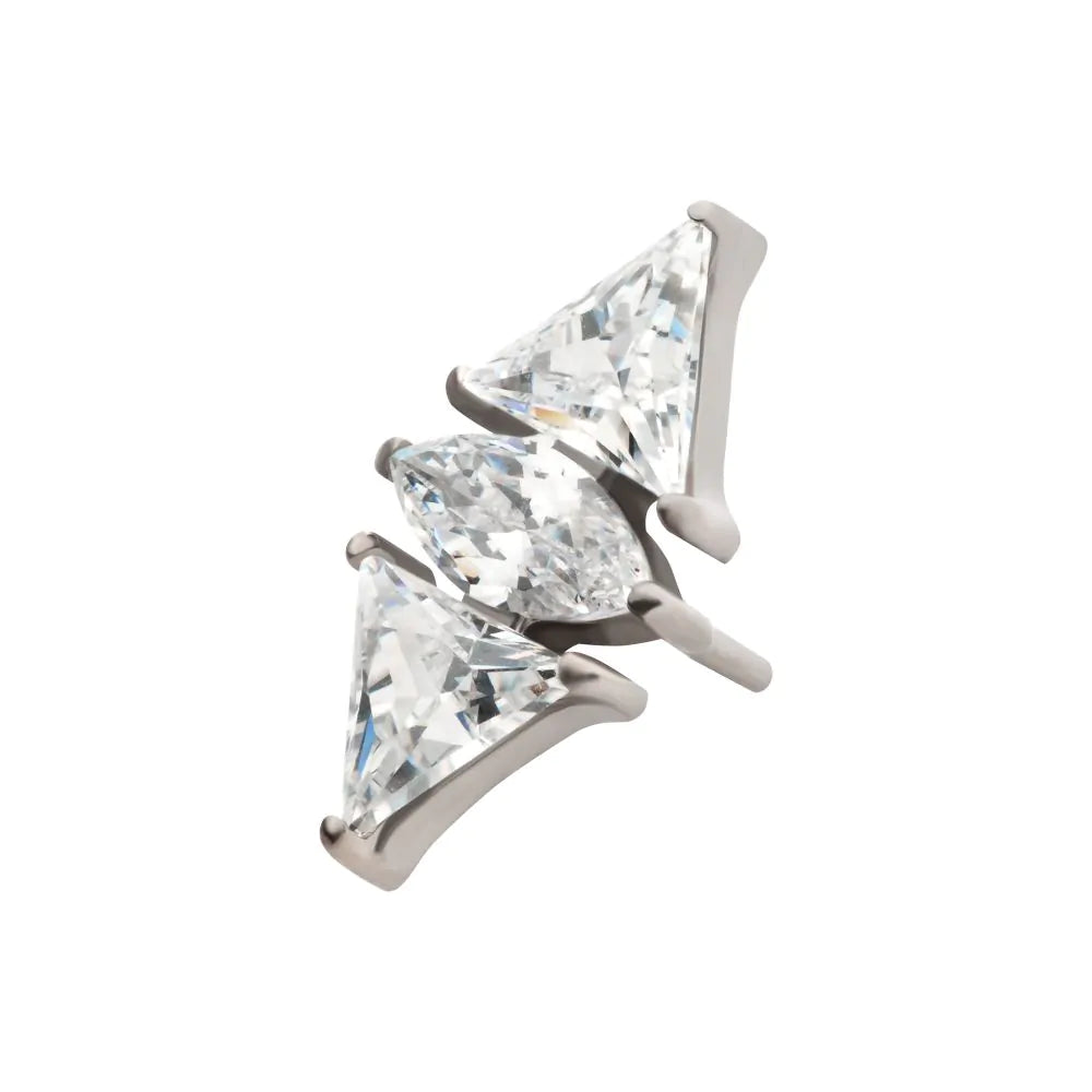 Titanium Threadless 3 Cluster Top Marquise &amp; Triangle Crystal