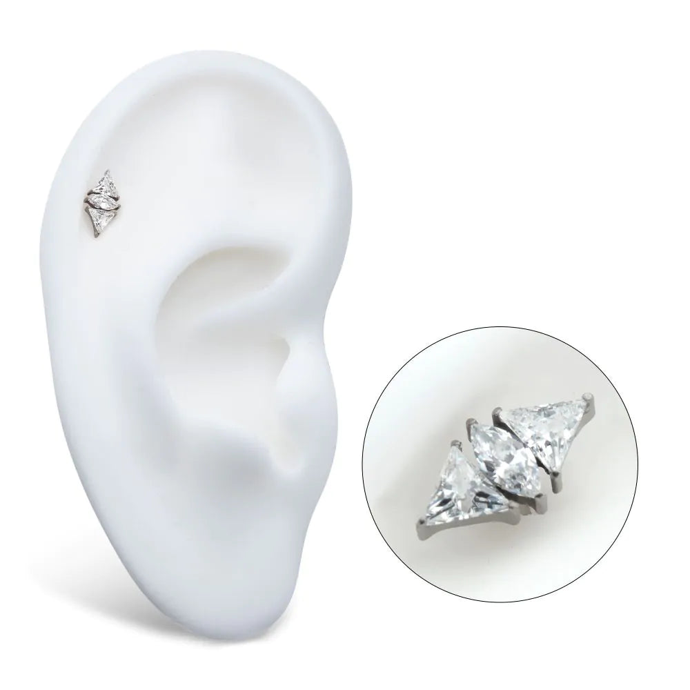 Titanium Threadless 3 Cluster Top Marquise &amp; Triangle Crystal