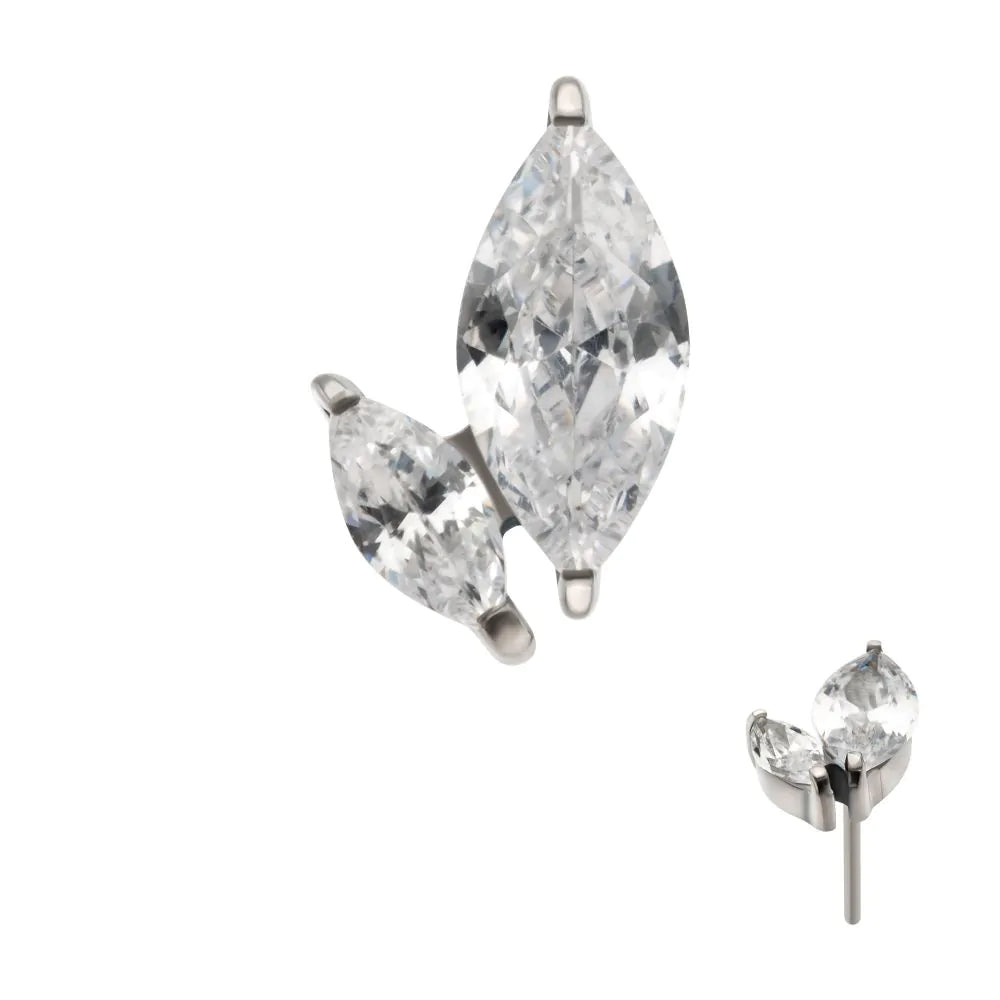 Titanium Threadless Marquise Crystal 2-Cluster Top