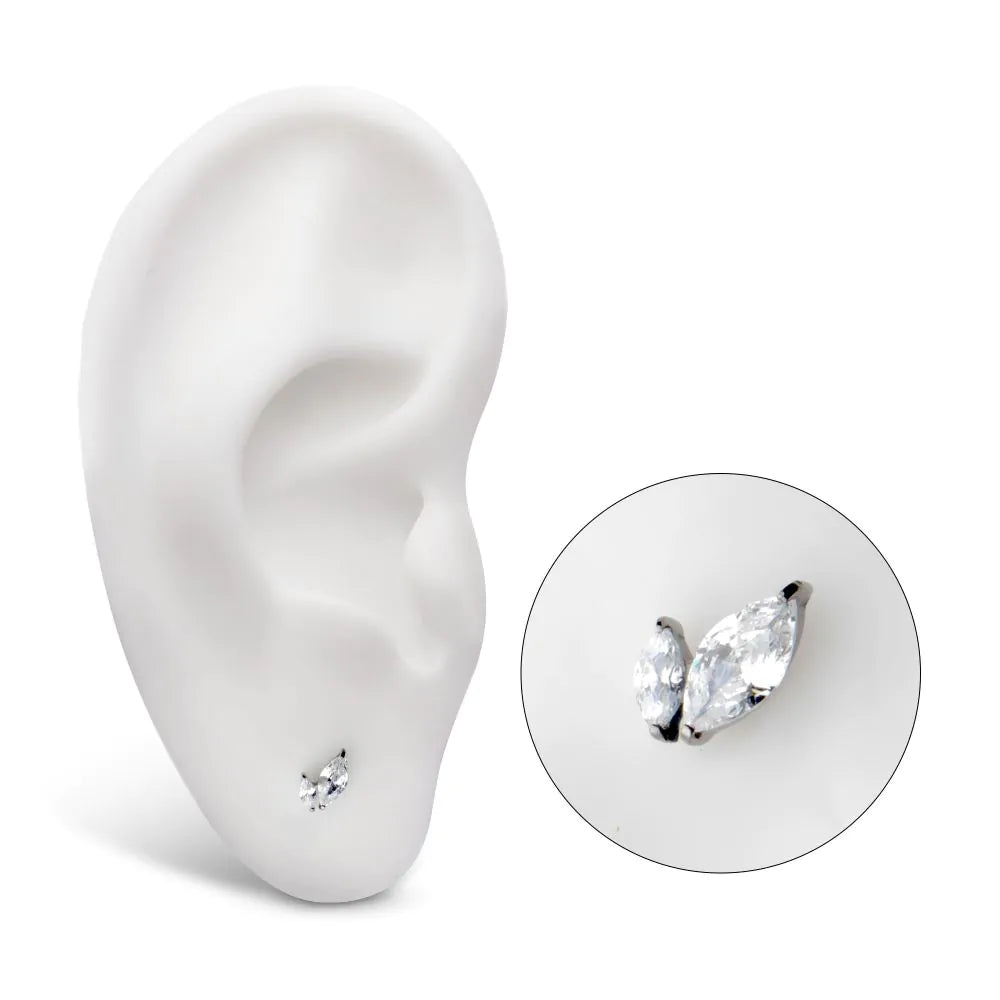 Titanium Threadless Marquise Crystal 2-Cluster Top