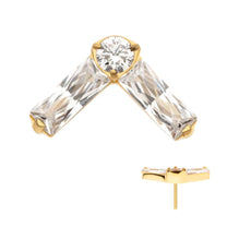 24Kt Gold PVD Titanium Threadless Baguette &amp; Round Crystal Arrow Shape Top