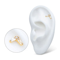 24Kt Gold PVD Titanium Threadless Baguette &amp; Round Crystal Arrow Shape Top