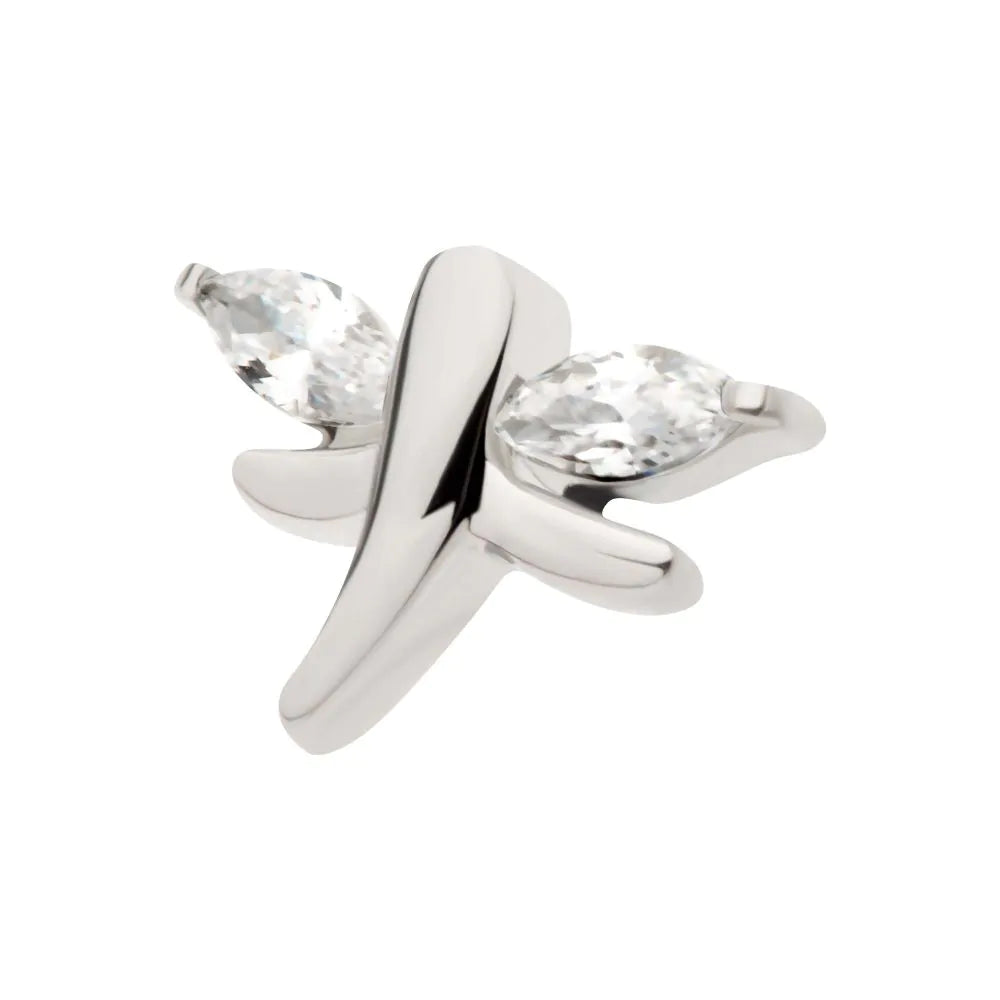 Titanium Threadless Prong Set Marquise CZ Dragonfly Top