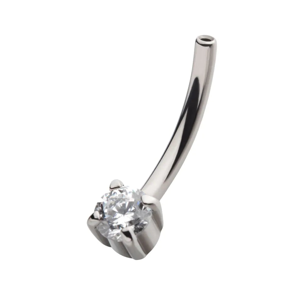 Titanium Threadless Crystal Fixed Bottom Curved Barbell