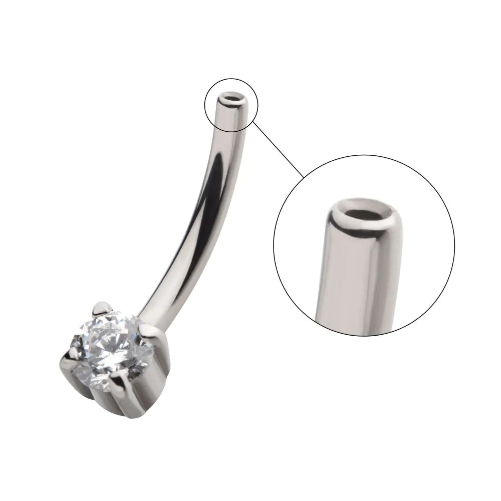 Titanium Threadless Crystal Fixed Bottom Curved Barbell