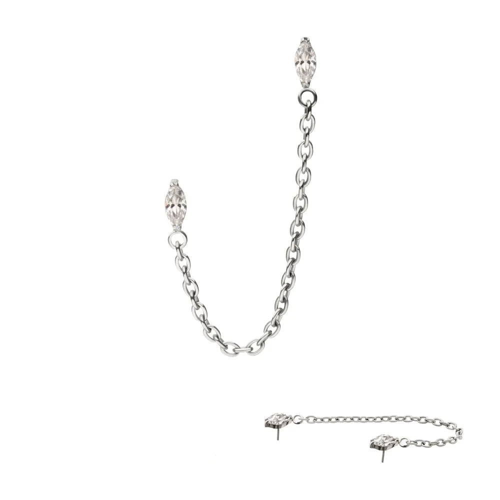 Titanium Double Marquise Gem Top Rolo Chain Dangle