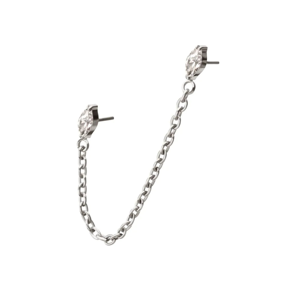 Titanium Double Marquise Gem Top Rolo Chain Dangle