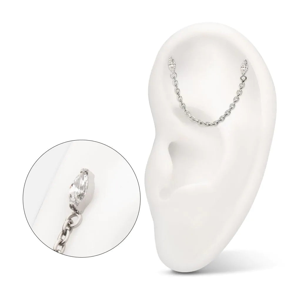 Titanium Double Marquise Gem Top Rolo Chain Dangle