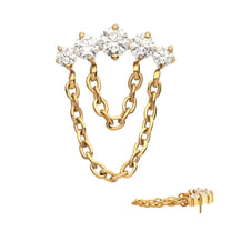 24Kt Gold PVD Titanium Threadless 5-Cluster Round AAA Crystal Top 2 Tier Dangle Chain