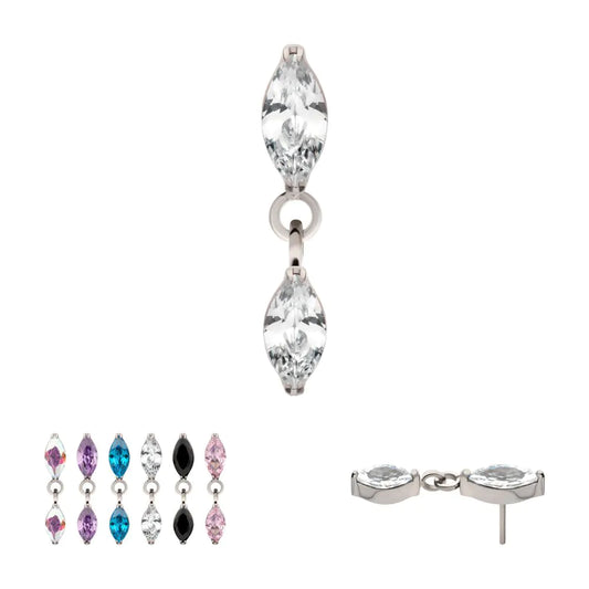 Titanium Threadless Prong Set Double Marquise Gem Dangle Top