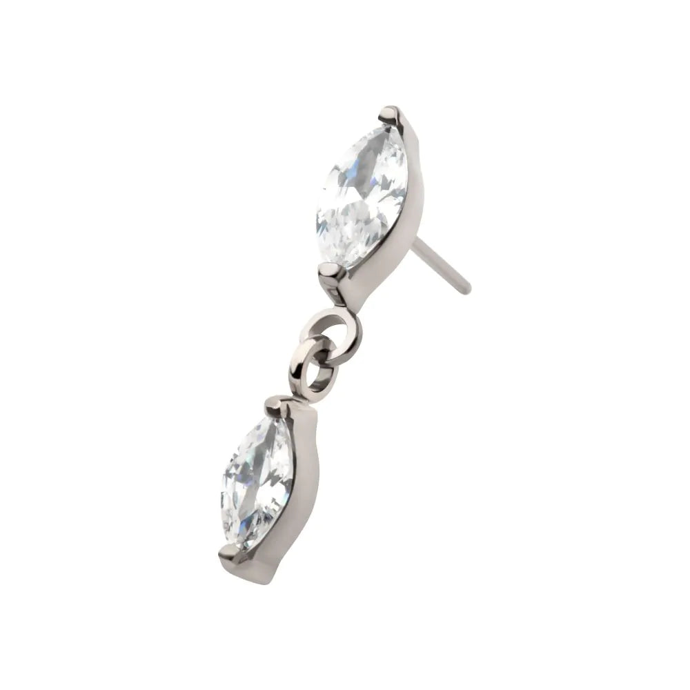 Titanium Threadless Marquise Double Dangle Top