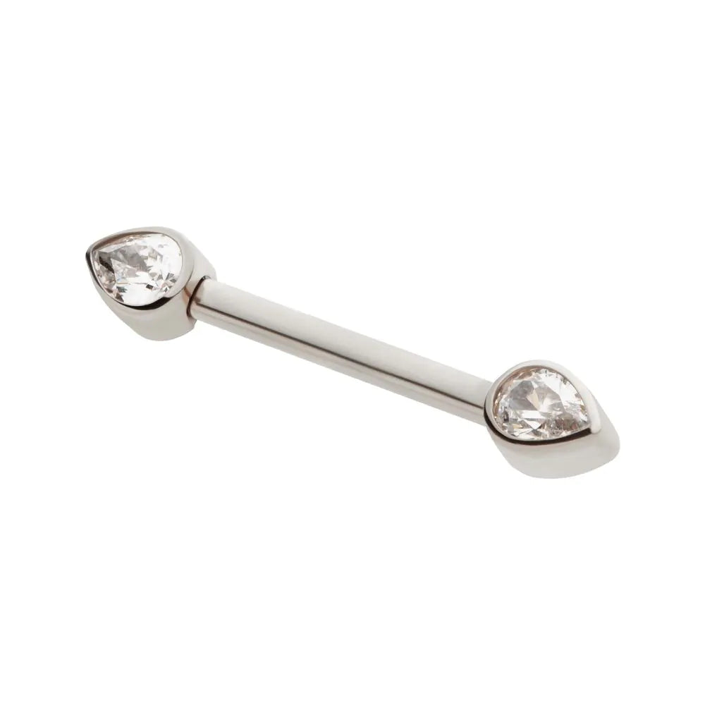 Titanium Threadless Bezel Pear Crystal Nipple Barbell | Sold by piece