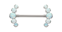 Titanium Semi-Bezel Set Round Opal 
5-Cluster End Nipple Barbell 
(One Side Fixed, One Side Threadless )