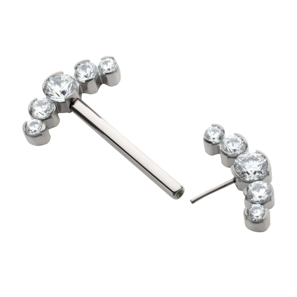 Titanium Semi-Bezel Set Round Gem
5-Cluster End Nipple Barbell 
(One Side Fixed, One Side Threadless )