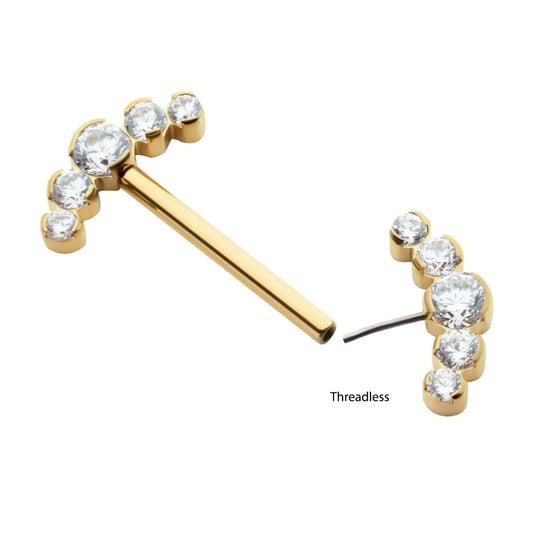 24Kt Gold Titanium Threadless Bezel Set Gem End Nipple Barbell (One Side Fixed, One Side Threadless ) | Sold by piece