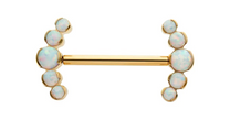 24Kt Gold PVD Titanium Semi-Bezel Set Round Opal 
5-Cluster End Nipple Barbell 
(One Side Fixed, One Side Threadless )