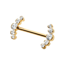24Kt Gold PVD Titanium Semi-Bezel Set Round Gem
5-Cluster End Nipple Barbell 
(One Side Fixed, One Side Threadless )