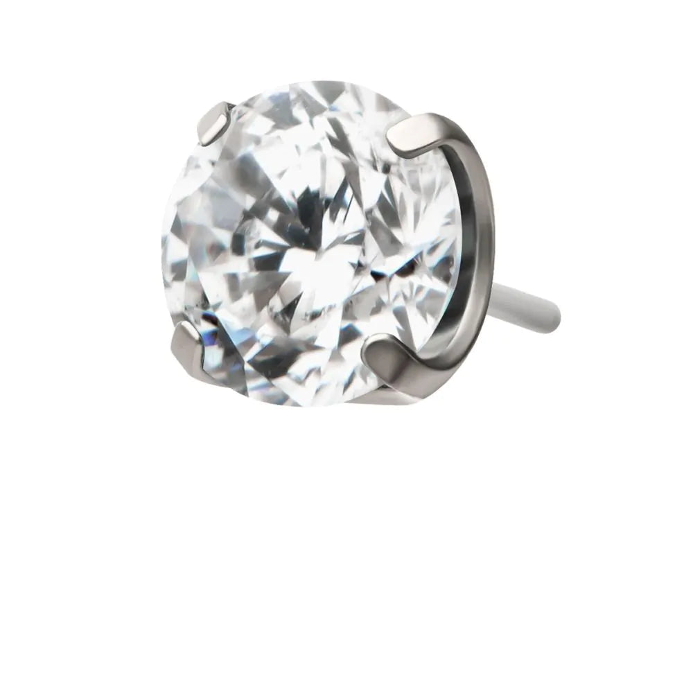 Titanium Threadless Flat Base Low Profile 4 Prong Round Gem Top