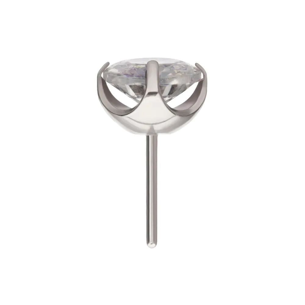 Titanium Threadless Flat Base Low Profile 4 Prong Round Gem Top